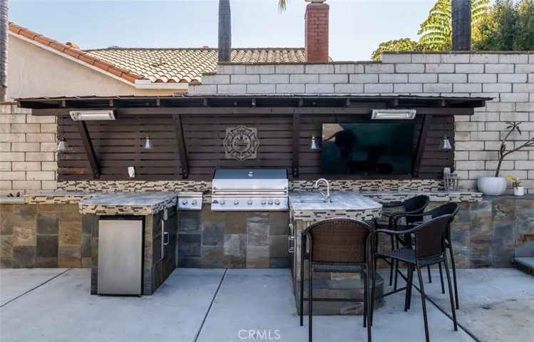 Rear side yard hosting area w/ BBQ/TV/Fridge