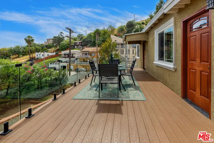 Side patio with mountain views