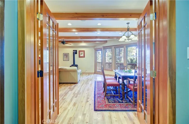 French doors to kitchen and family room