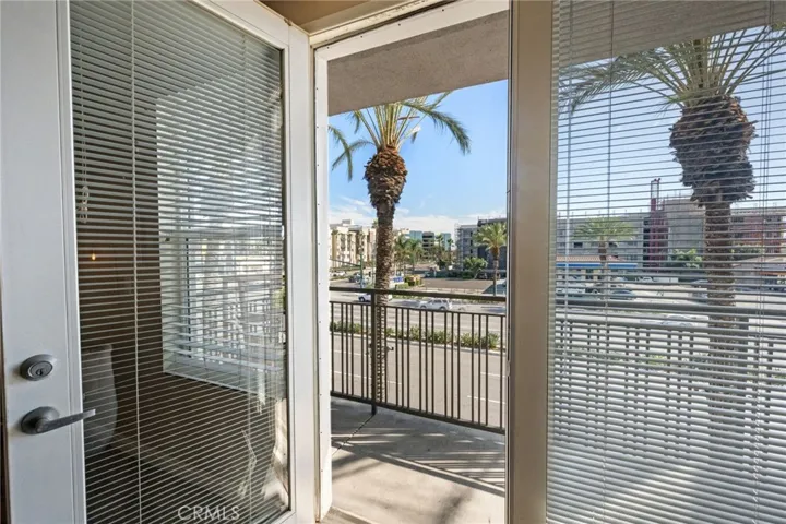 Windows have blinds for privacy.