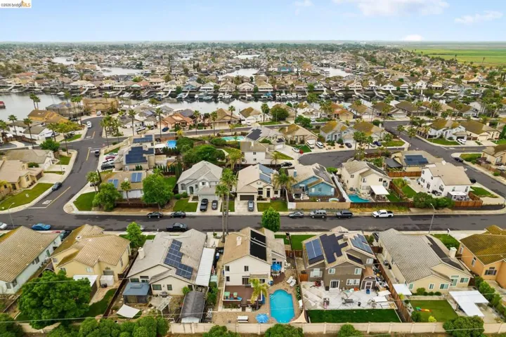 Aerial perspective of suburban area