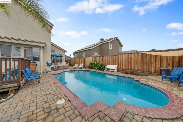 View of pool featuring patio surround and a fenced backyard