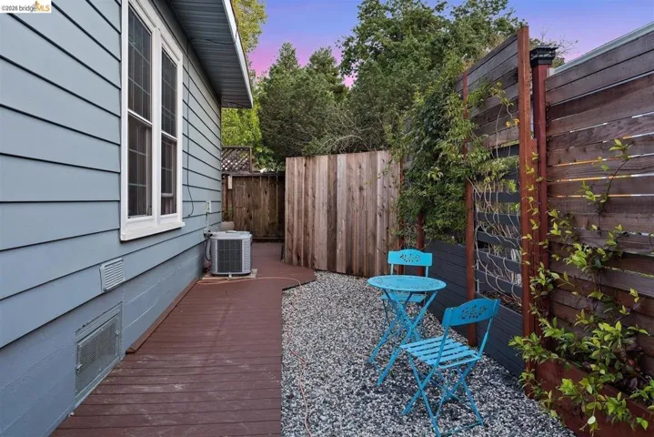 deck with a fenced backyard