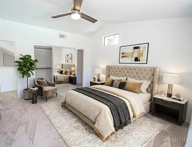 Primary Bedroom with ensuite bath and walk in custom CA Closet.