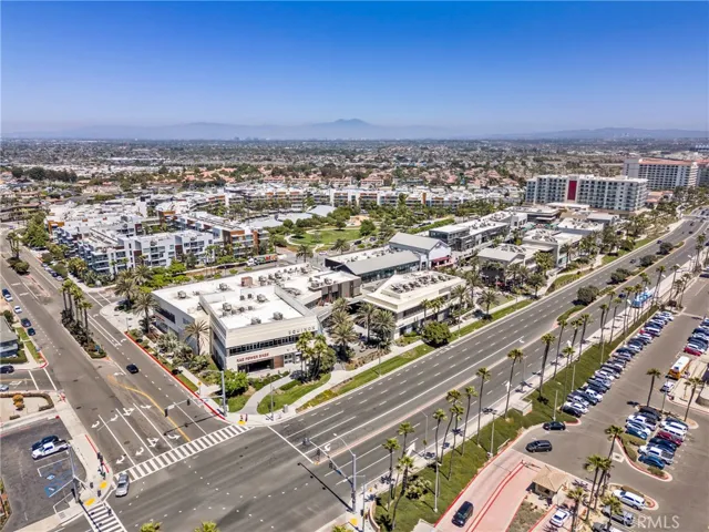 Aerial look into Pacific City’s shops and restaurants from the pier area.