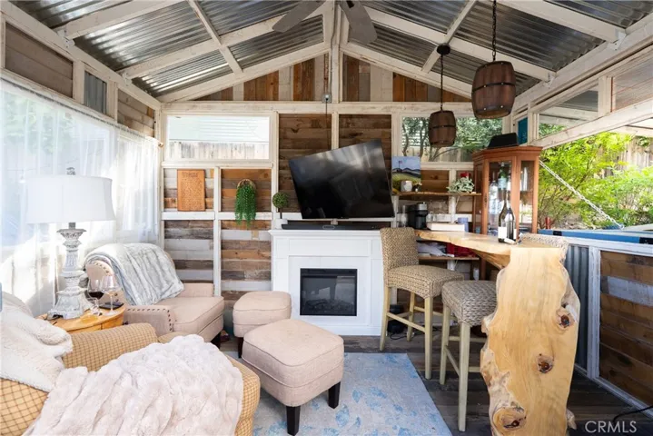 The she shed interior is full of charming detail
