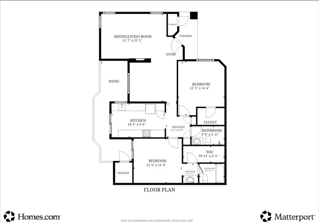 Single level living / patio From living room to primary suite.