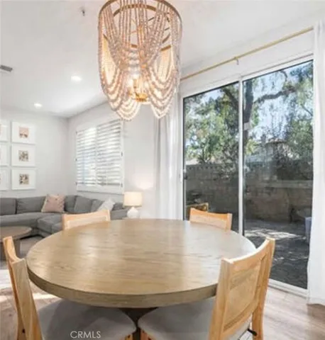 dining room with gorgeous chandelier