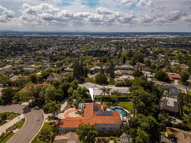 This aerial shot shows the home's orientation, with this view looking in a southerly direction.