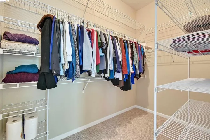 Walk in closet with carpet floors