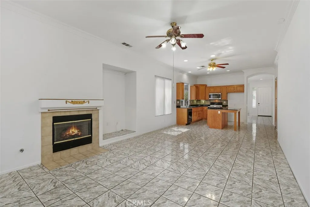 View from the family room back toward kitchen and front entry in the distance. This is a nice privacy feature.