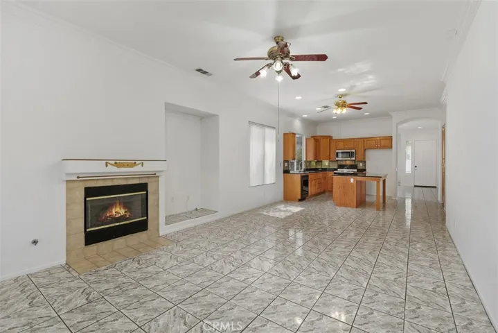View from the family room back toward kitchen and front entry in the distance. This is a nice privacy feature.