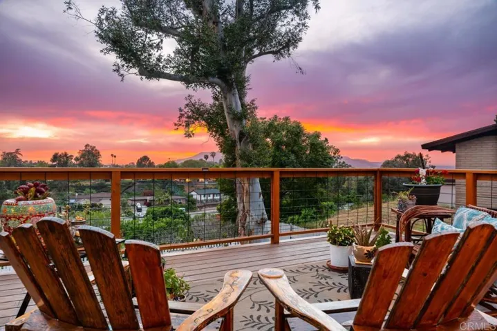 Quaint sitting area on west facing deck makes for a great place to watch sunsets.