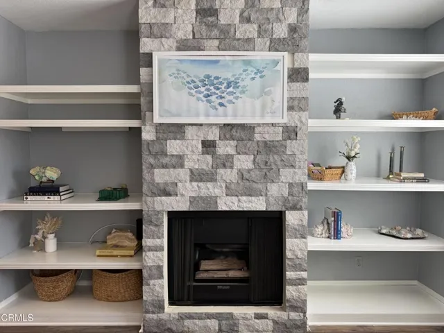 Fireplace and living room shelves