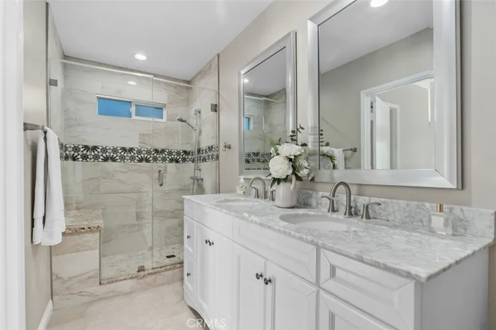 Remodeled primary suite bathroom.