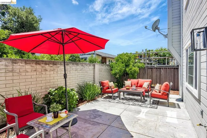 fenced backyard with a patio and an outdoor living space