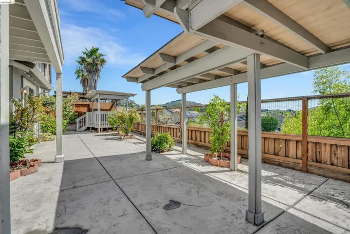 Fenced backyard featuring a patio area