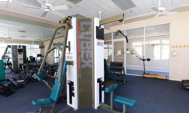 Workout area with a ceiling fan
