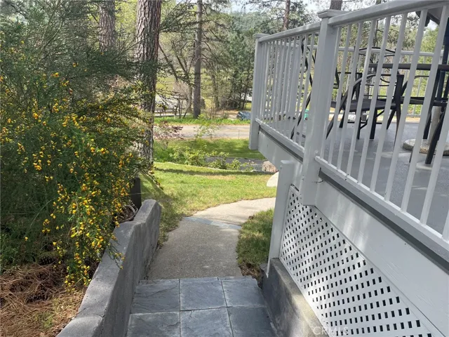 Steps down from front door