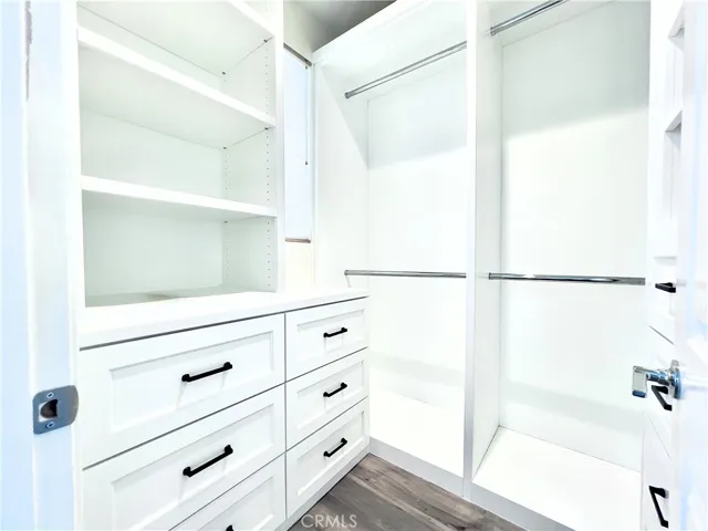 Primary bedroom walk-in closet with custom fixtures