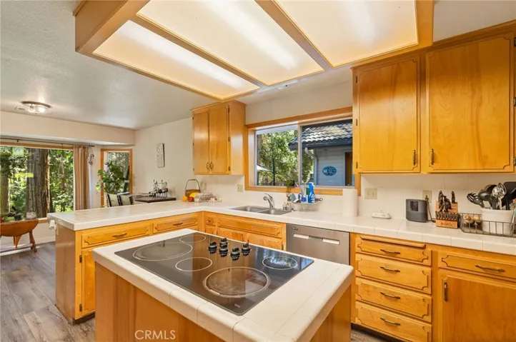 kitchen window view of exterior deck