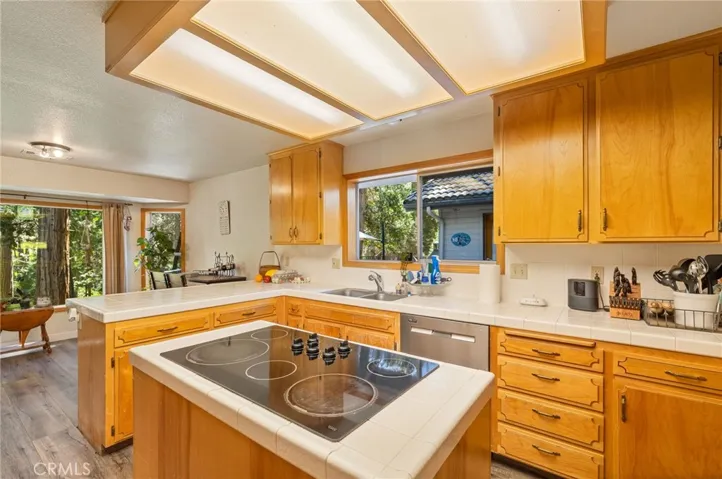 kitchen window view of exterior deck