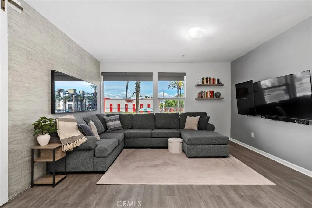 Spacious Living Room with Smart window shades