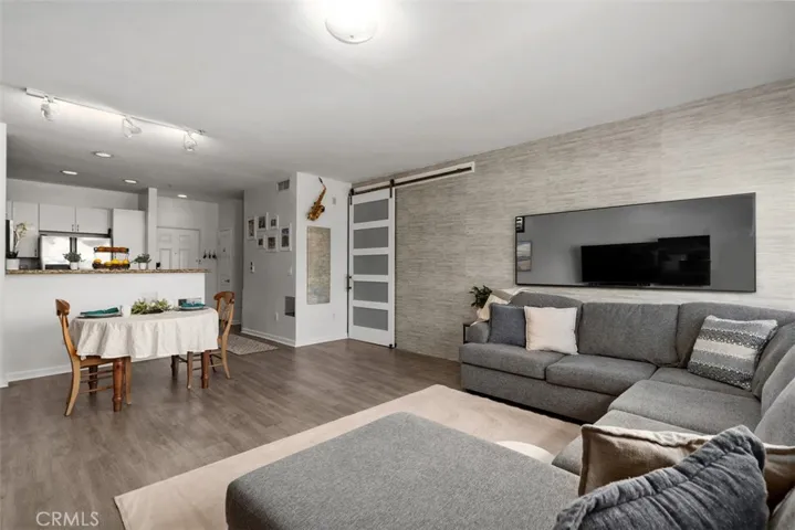Living room with contemporary barn door