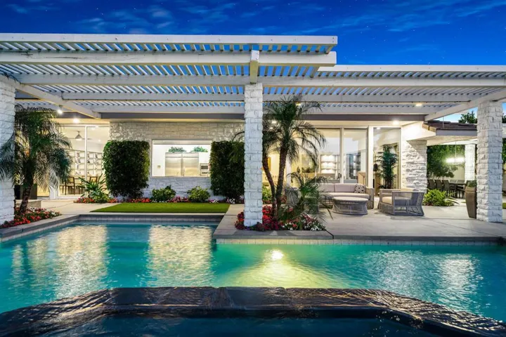 Pool & house views at twilight