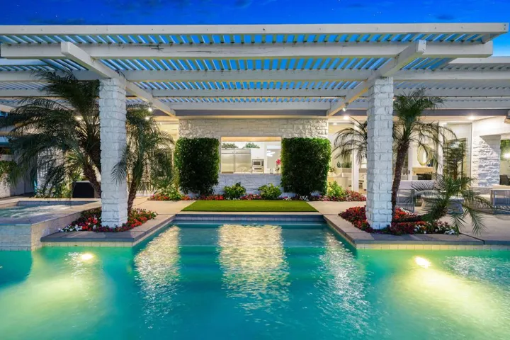 Pool & house views at twilight