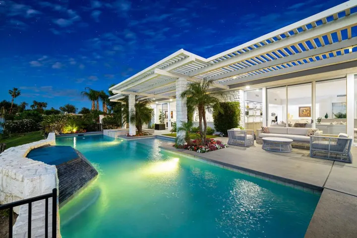 Pool & house views at twilight