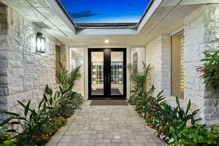 Front entry at twilight