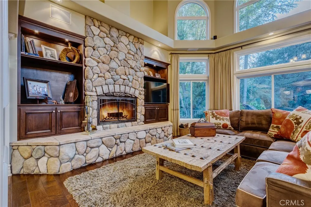 stone fireplace in great room