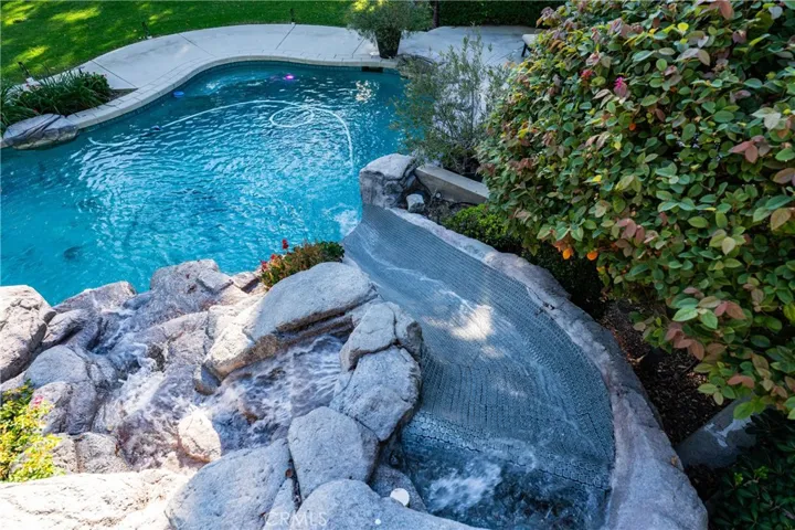 salt-water pool with water slide