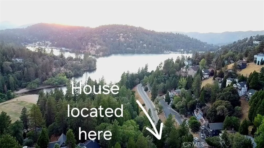 Drone shot showing proximity to the lake