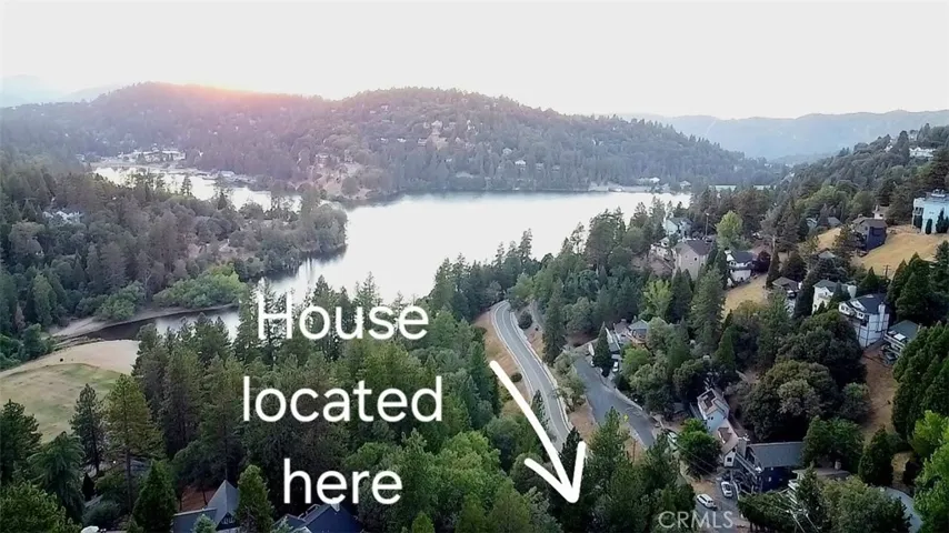 Drone shot showing proximity to the lake