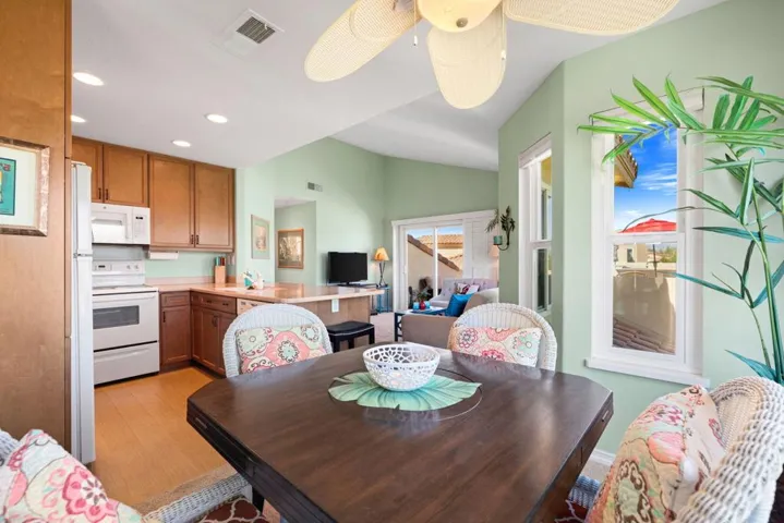 Upgraded kitchen open to the living area