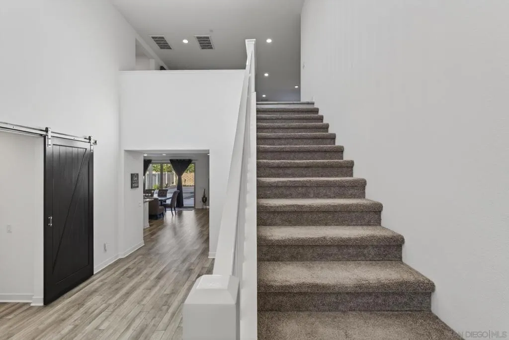 Stairs with Loft above, master bedroom to left and 3 bedrooms to right at top of stairs