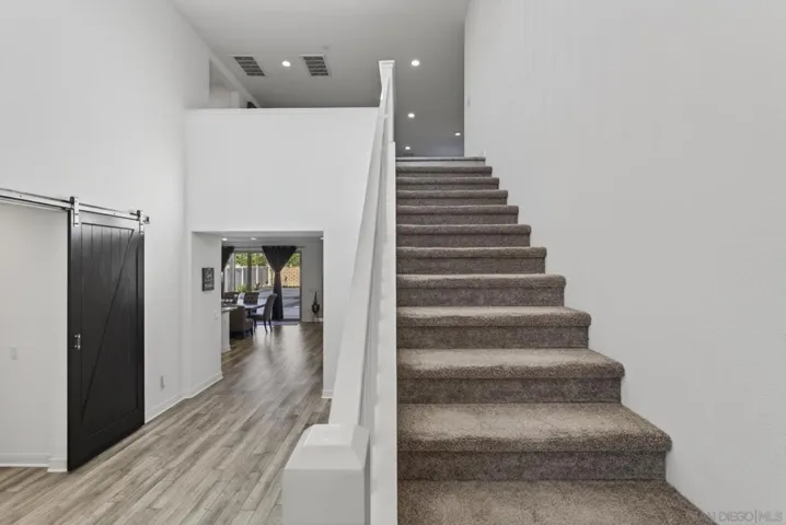 Stairs with Loft above, master bedroom to left and 3 bedrooms to right at top of stairs