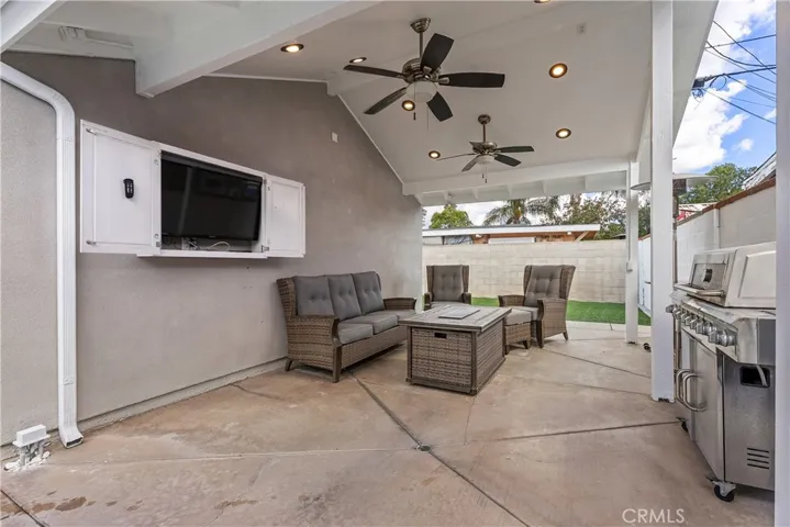 Covered patio, TV included.