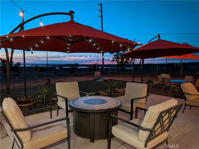 Warm and welcoming patio overlooking lake