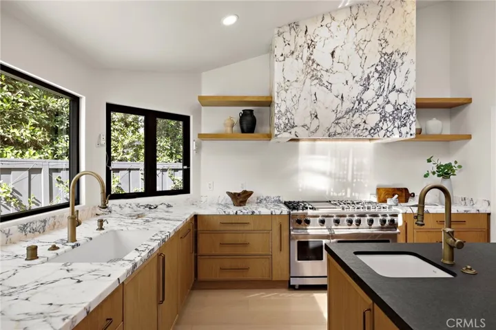 Full marble slab custom range hood