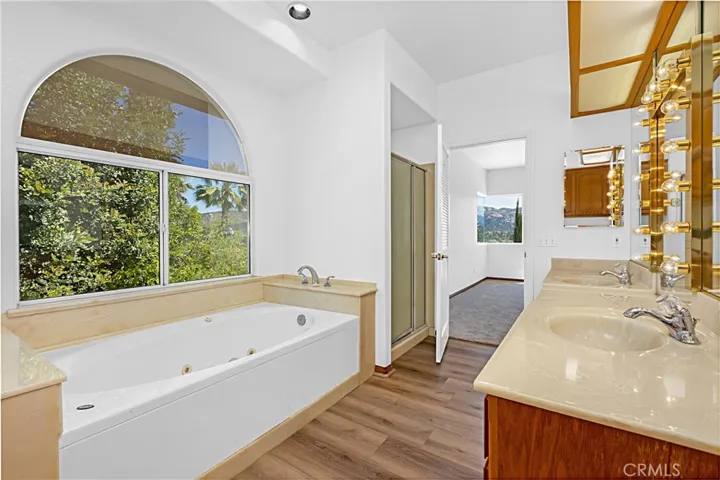 Master bathroom with jetted tub and walk in shower.