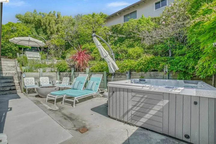 Fenced backyard featuring a patio and an outdoor fire pit