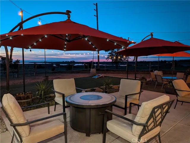 Warm and welcoming patio overlooking lake