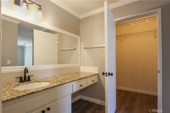 Secondary sink and large primary bedroom walk-in closet