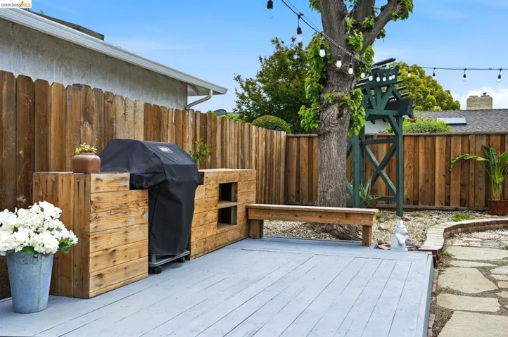 Deck featuring a grill and a fenced backyard
