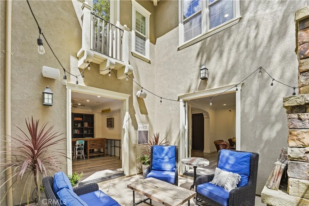 Side courtyard with fireplace