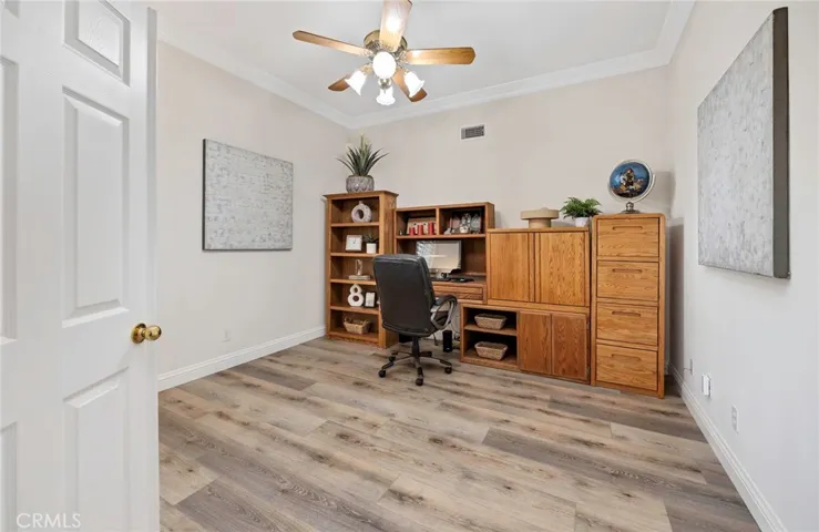Double-doors to bedroom, currently used as an office.