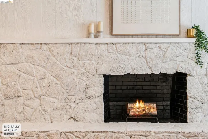 Detailed view of a stone fireplace